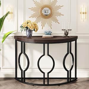 Turrella 43 in. Brown Half-Moon Wood Console Table for Entryway, Industrial Semi Circle Sofa Table for Living Room