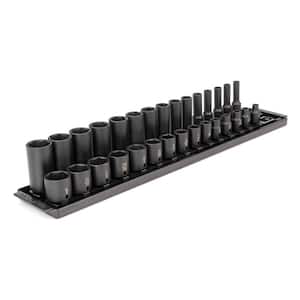 3/8 in. Drive 6-Point Impact Socket Set (30-Piece) (1/4-1 in.) with Rails