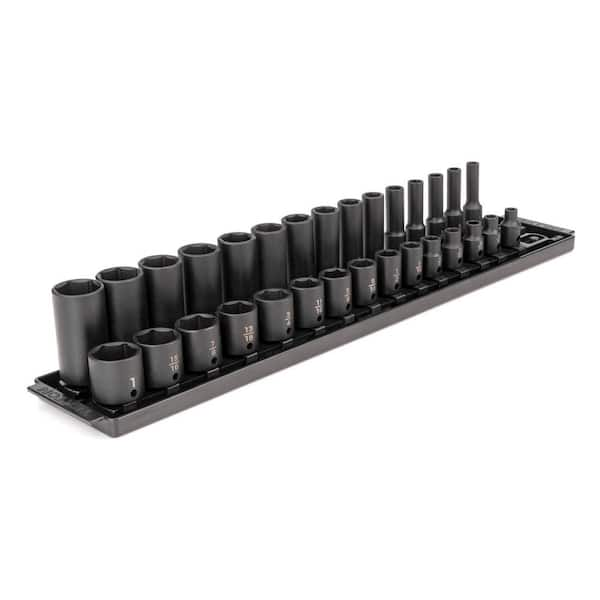 TEKTON 3/8 in. Drive 6-Point Impact Socket Set (30-Piece) (1/4-1