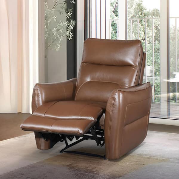 Amanda 38.5 in. Leather Power Recliner in Caramel Brown with Welt Trim Arms