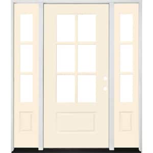 Legacy 60 in. x 80 in. 3/4-6-Lite Clear Glass LHIS Primed Linen Finish Fiberglass Prehung Front Door with Dbl 10 in. SL