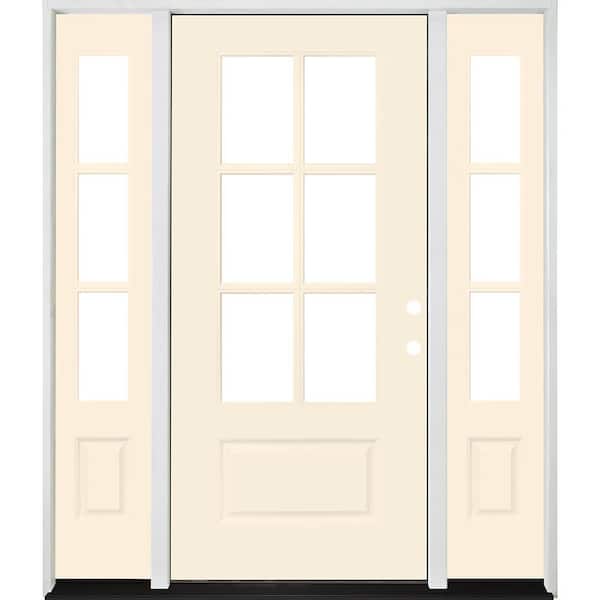 Steves & Sons Legacy 60 in. x 80 in. 3/4-6-Lite Clear Glass LHIS Primed Linen Finish Fiberglass Prehung Front Door with Dbl 10 in. SL