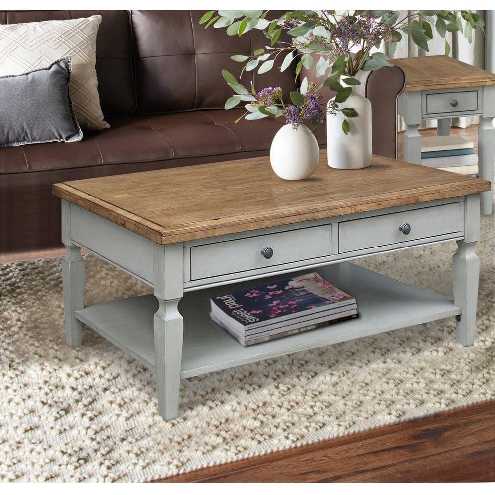 Vista Distressed Hickory and Stone Wood End Table with Storage