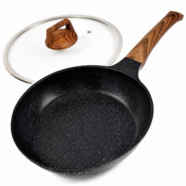10 in. Nonstick Frying Pan with Lid, Granite Coating Aluminum Chef Pan for Gas Stove and Induction Stovetops