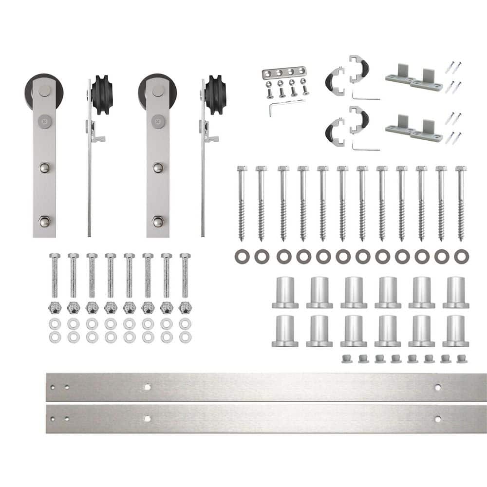 15 ft./180 in. Brushed Nickel Non-Bypass Sliding Barn Door Hardware Kit Straight Design Roller for Double Doors price history on PriceWatchPro