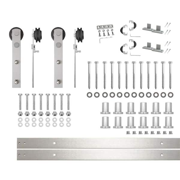HOMACER 15 ft./180 in. Brushed Nickel Non-Bypass Sliding Barn Door Hardware Kit Straight Design Roller for Double Doors