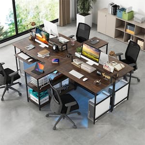 94.5 in. Rectangular Coffee 2-Person Reversible Office Computer Desk with LED Lights