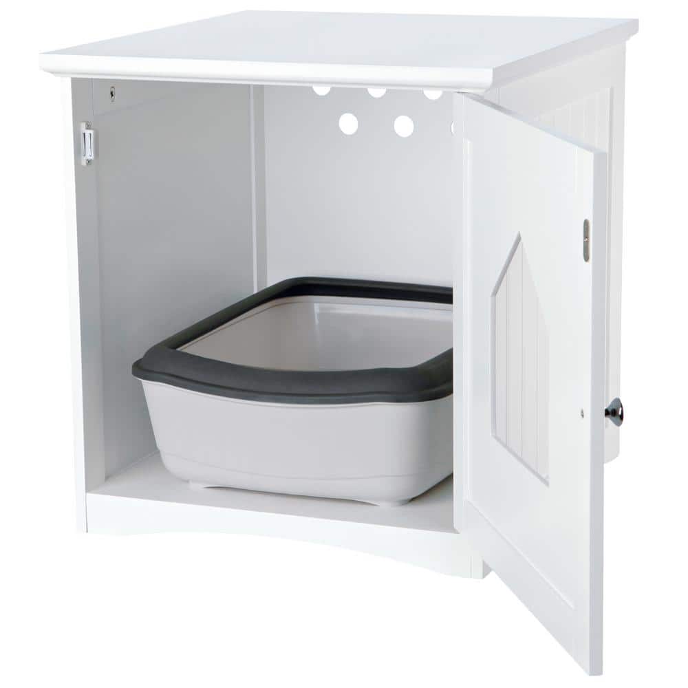 White Wooden Cat Litter Box Enclosure with Front Door