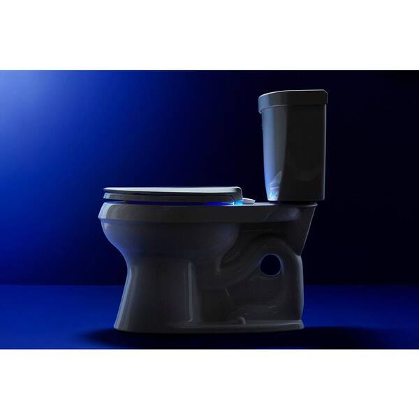 Black Elongated Toilet Seat Closed Front 2 LED Light Quiet Close Lid Grip Tight 