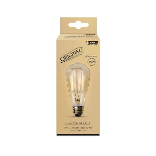 Feit Electric 60-Watt ST19 Dimmable Incandescent Amber Glass Vintage Edison Light Bulb with Cage Filament Soft White (24-Pack)