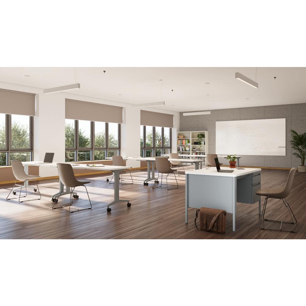 White and Platinum Corner Desk with Drawer and Filing Cabinet