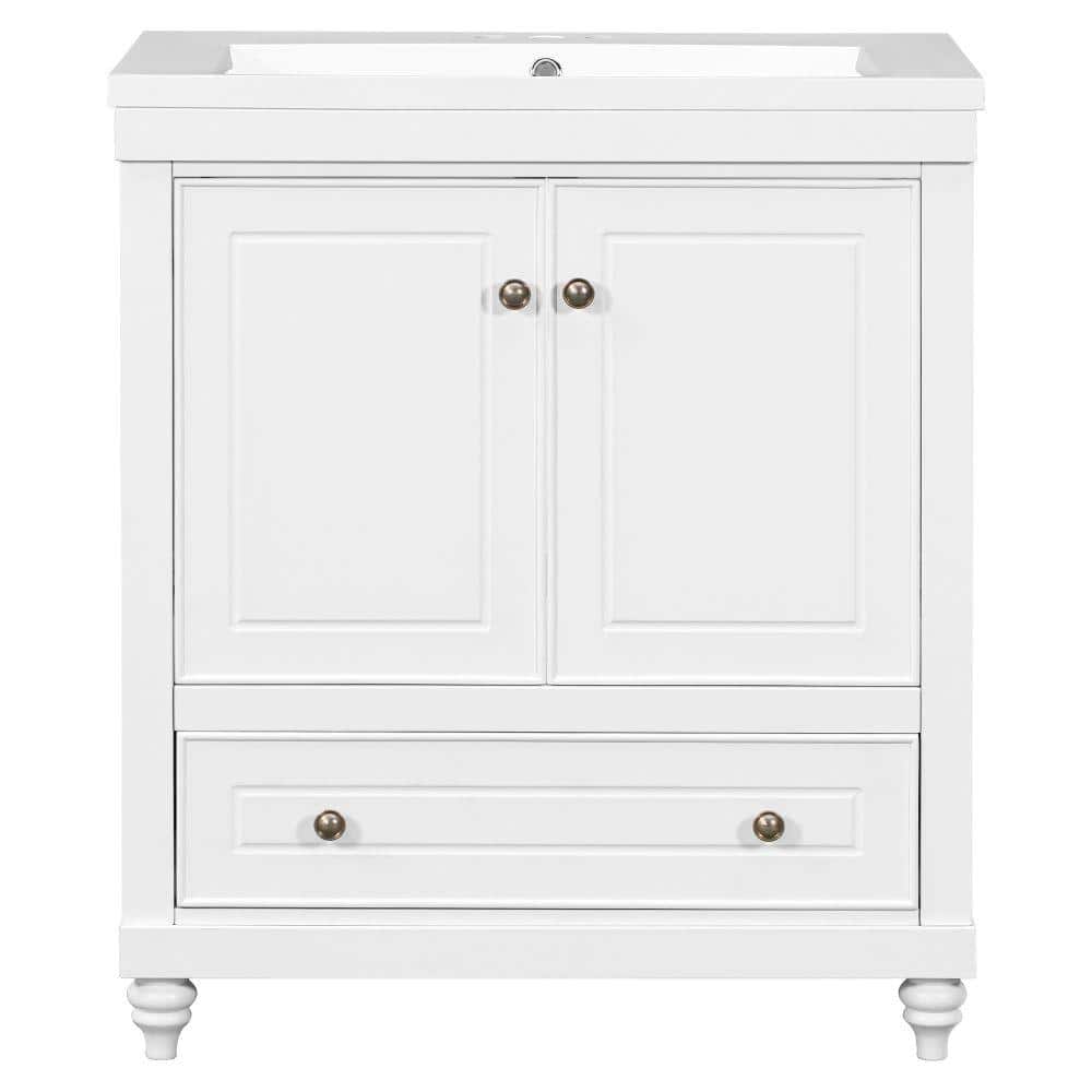 30 in. W x 18 in. D x 34.88 in. H Freestanding Bath Vanity in White with Wh