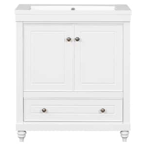 30 in. W x 18 in. D x 34.88 in. H Freestanding Bath Vanity in White with White Ceramic Top