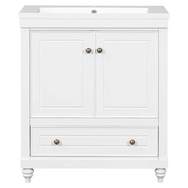 EPOWP 30 in. W x 18 in. D x 34.88 in. H Freestanding Bath Vanity in White with White Ceramic Top