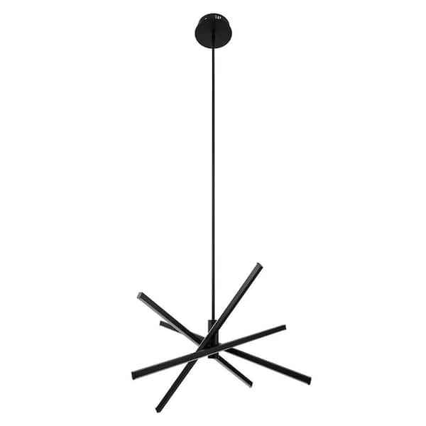 Briignite 27.76 in Matte Black LED Chandelier with 3-Stage Color Temperature For Livingroom Adjustable Hanging Height