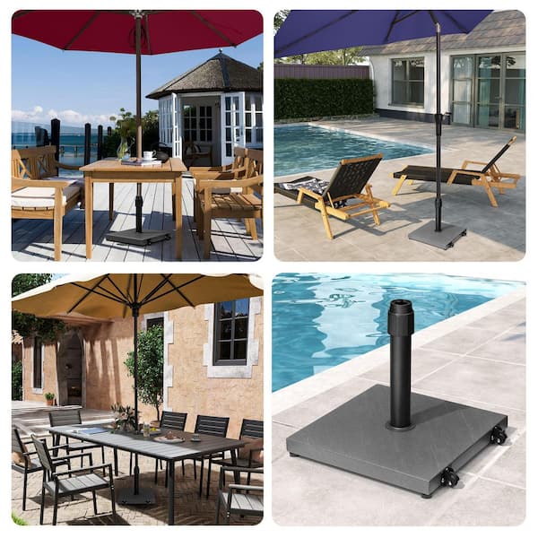 45 lbs. Weighted Cement Outdoor Patio Umbrella Base in Gray with Wheels for Patio Market Umbrella Table Umbrella