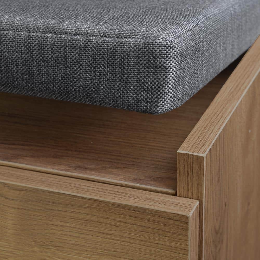 Rustic Walnut Shoe Storage Bench with Shelves and Cushion