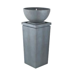 45 in. Tall Gray Finish Outdoor Zen Bowl Fountain Waterfal l Transitional Decoration Designed Water for Patio or Deck