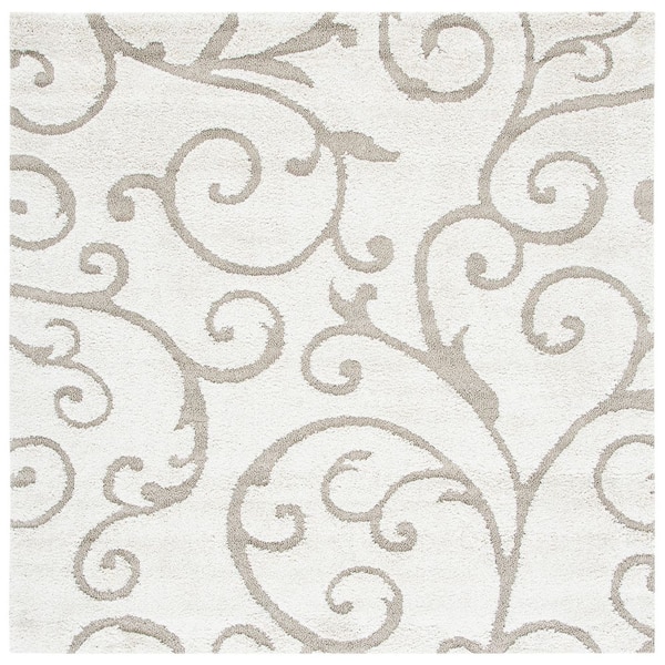 Florida Shag 12 ft. x 12 ft. Square Ivory/Beige High-Low Floral Area Rug