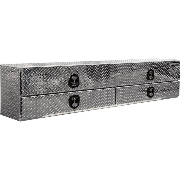 BUYERS PRODUCTS 21x18x96 In Diamond Tread Aluminum Heavy-Duty Flatbed Contractor Top Mount Tool Box With Lower Drawers