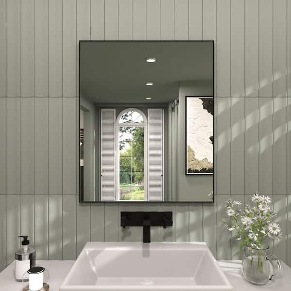 TaiMei Jem 36 in. W x 30 in. H Rectangular Framed Wall Bathroom Vanity Mirror in Matte Black