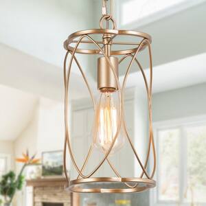 Modern Gold Dining Room Pendant Light, Reperio 1-Light Antique Island Pendant Light with Wire Metal Cage