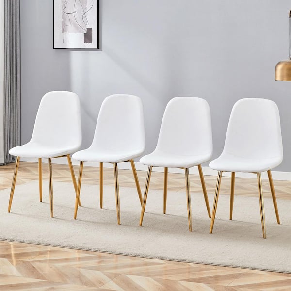 White/Gold Linen Dining Chairs Set of 4