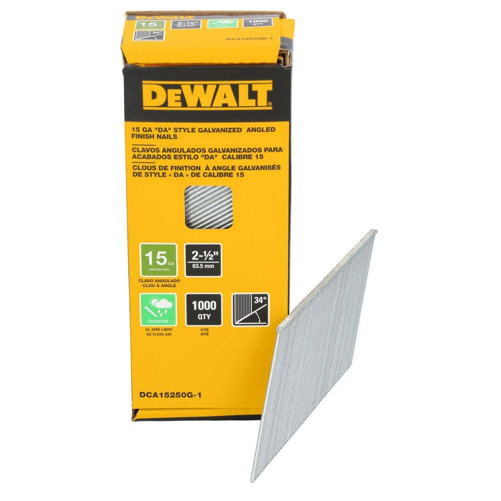 2-1/2 in. x 15-Gauge DA 34-Degree Galvanized Finish Nails (1000-Pack) -  DEWALT, DCA15250G-1