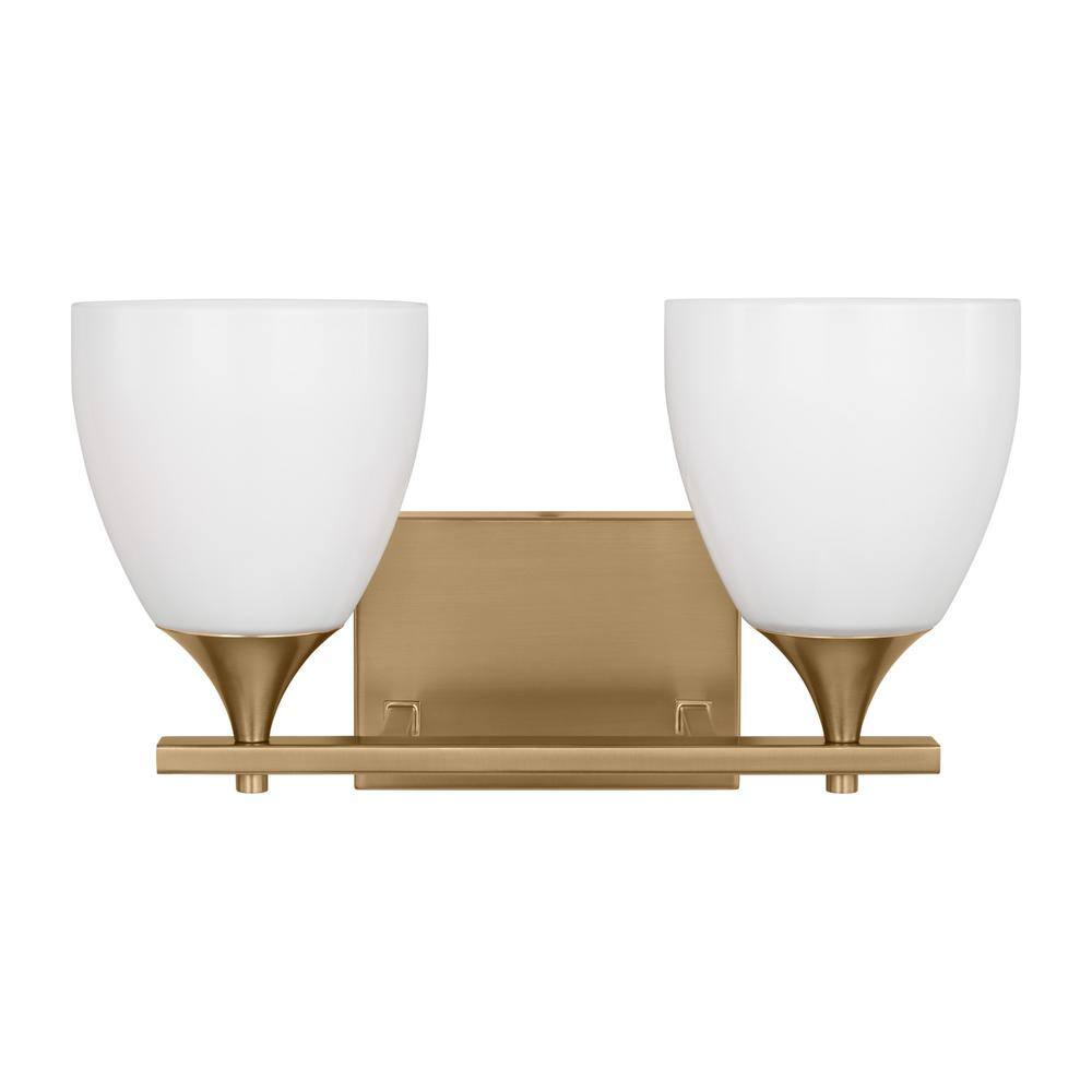 Satin Brass and Milk Glass 2-Light Wall Sconce