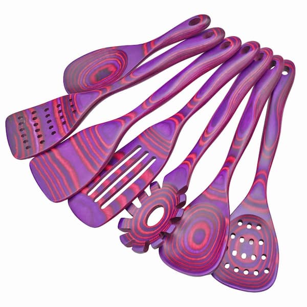 7-Piece Pakkawood Kitchen Cooking Utensil Set with Slotted Spoon, Spatula, Pasta Server, and More Cokka