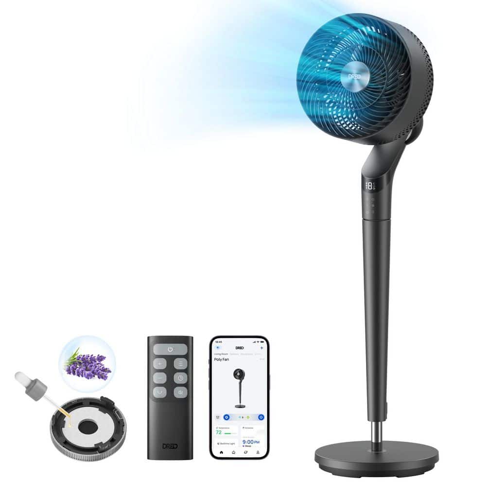 DREO Smart TurboPoly 8 in. 9 fan speeds Pedestal Fan in Grey with Aroma ...