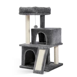 33.8 in. H Gray Wooden Cat Tree, Felt Fabric Cat House, Cat Tower with Scratching Sisal Posts
