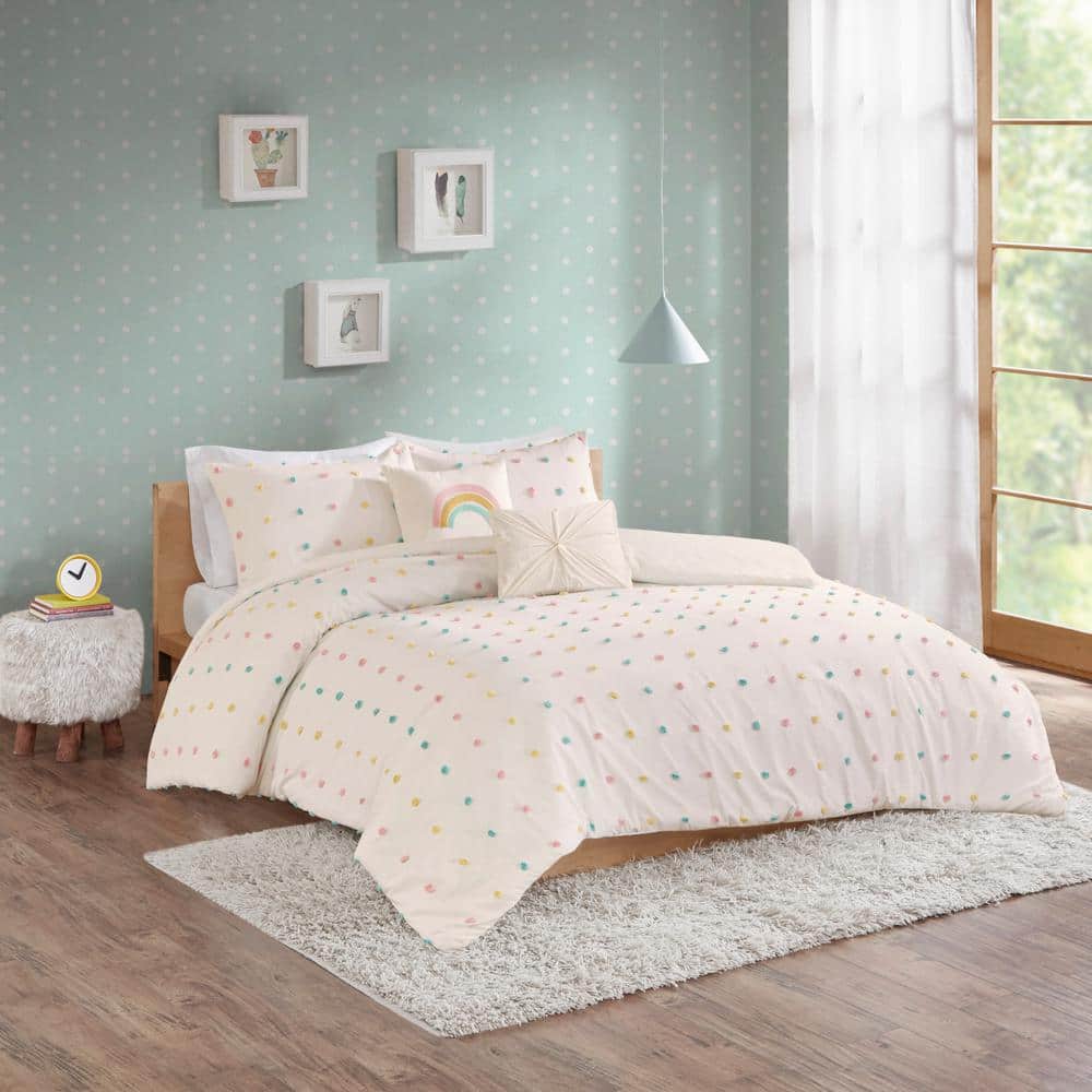 Full/Queen Cotton Jacquard Pom Pom Kids Duvet Cover Set