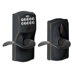 Camelot Aged Bronze Electronic Keypad Door Lock with Accent Door Lever Featuring Flex Lock