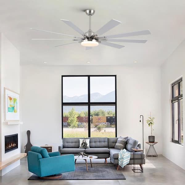 72 in. Smart Indoor Silver Ceiling Fan with Dimmable LED Light, Remote Control and Reversible DC Motor for Living Room
