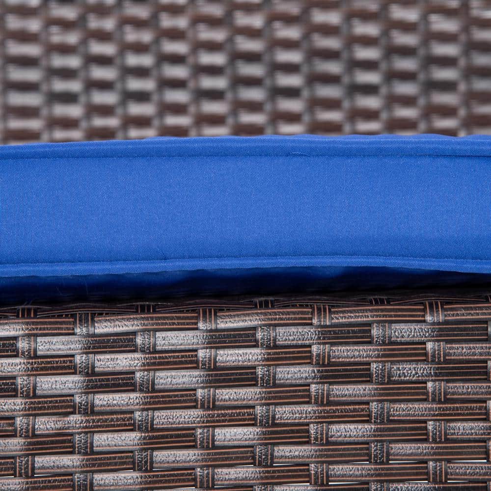 Blue Cushioned Wicker Hanging Porch Swing Bench
