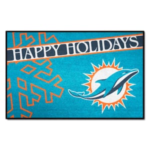 Miami Dolphins Happy Holidays Aqua 1.5 ft. x 2.5 ft. Starter Area Rug