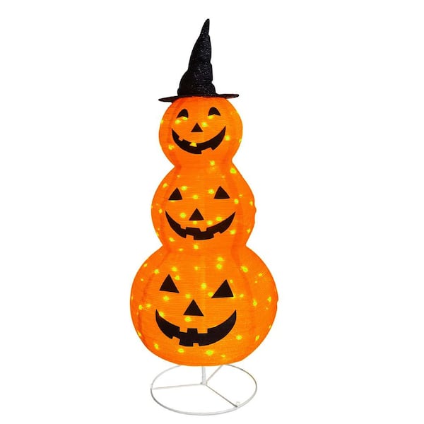 Angel Sar 5 ft. Pop Up Halloween Pre-Lit Light Up 100 LED Pumpkin with Hat and Metal Stand for Indoor and Outdoor