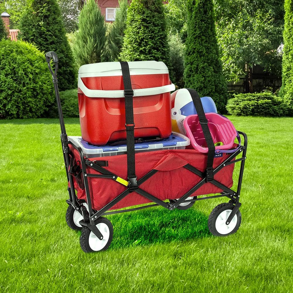 Red Steel Frame Collapsible Outdoor Utility Wagon