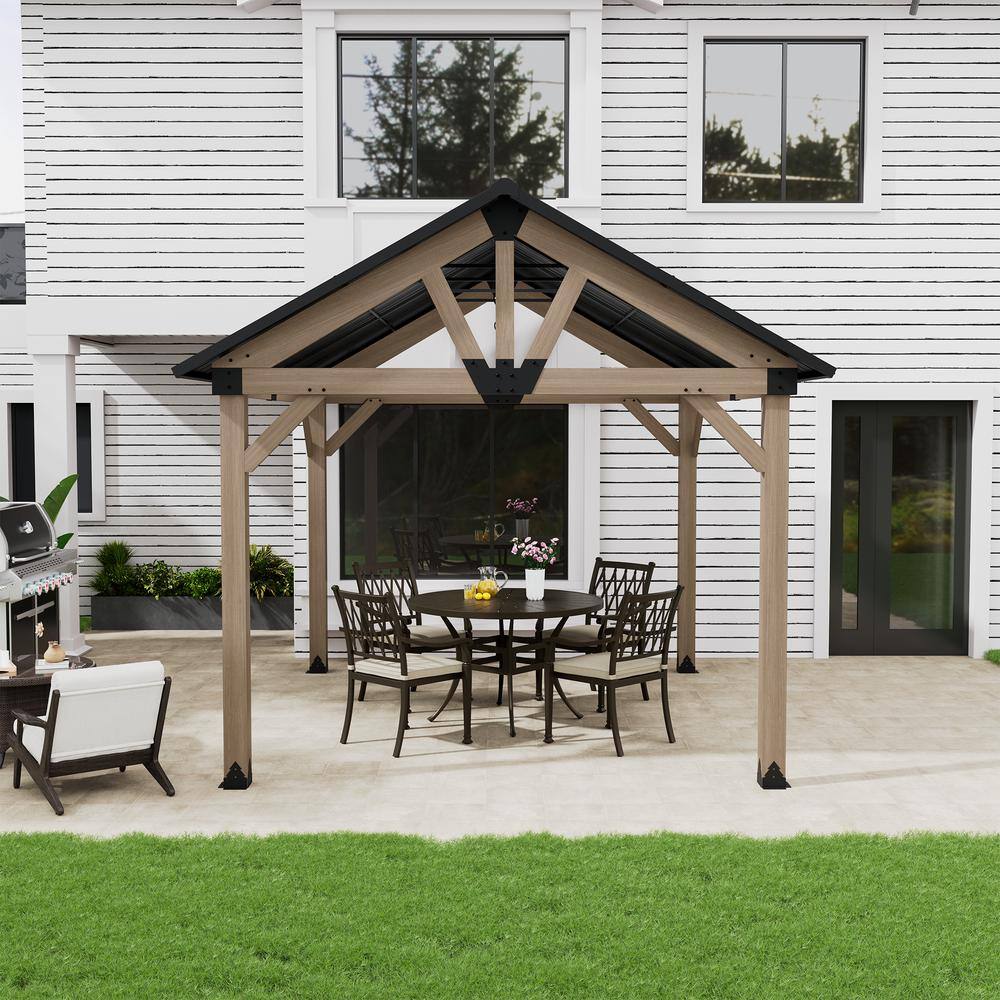 10'x12' Cedar Wood Frame Gazebo with Black Steel Gable Roof