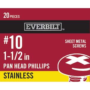 #10 x 1-1/2 in. Stainless Steel Phillips Pan Head Sheet Metal Screw (20-Pack)