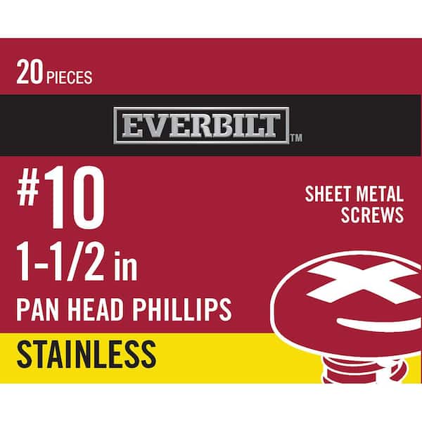 Everbilt #10 x 1-1/2 in. Stainless Steel Phillips Pan Head Sheet Metal Screw (20-Pack)