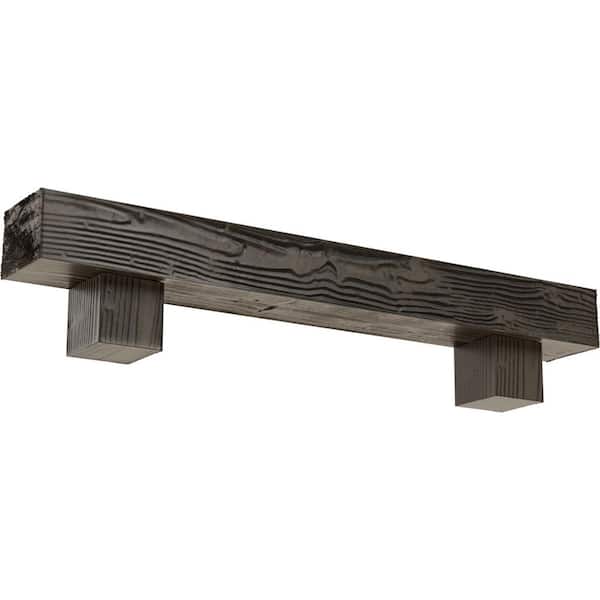 Ekena Millwork 8 in. x 12 in. x 4 ft. Sandblasted Faux Wood Fireplace Mantel Kit, Alamo Corbels, Burnished Honey Dew