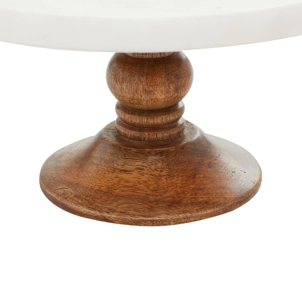 White Marble and Brown Wood Cake Stand, 10" x 5"
