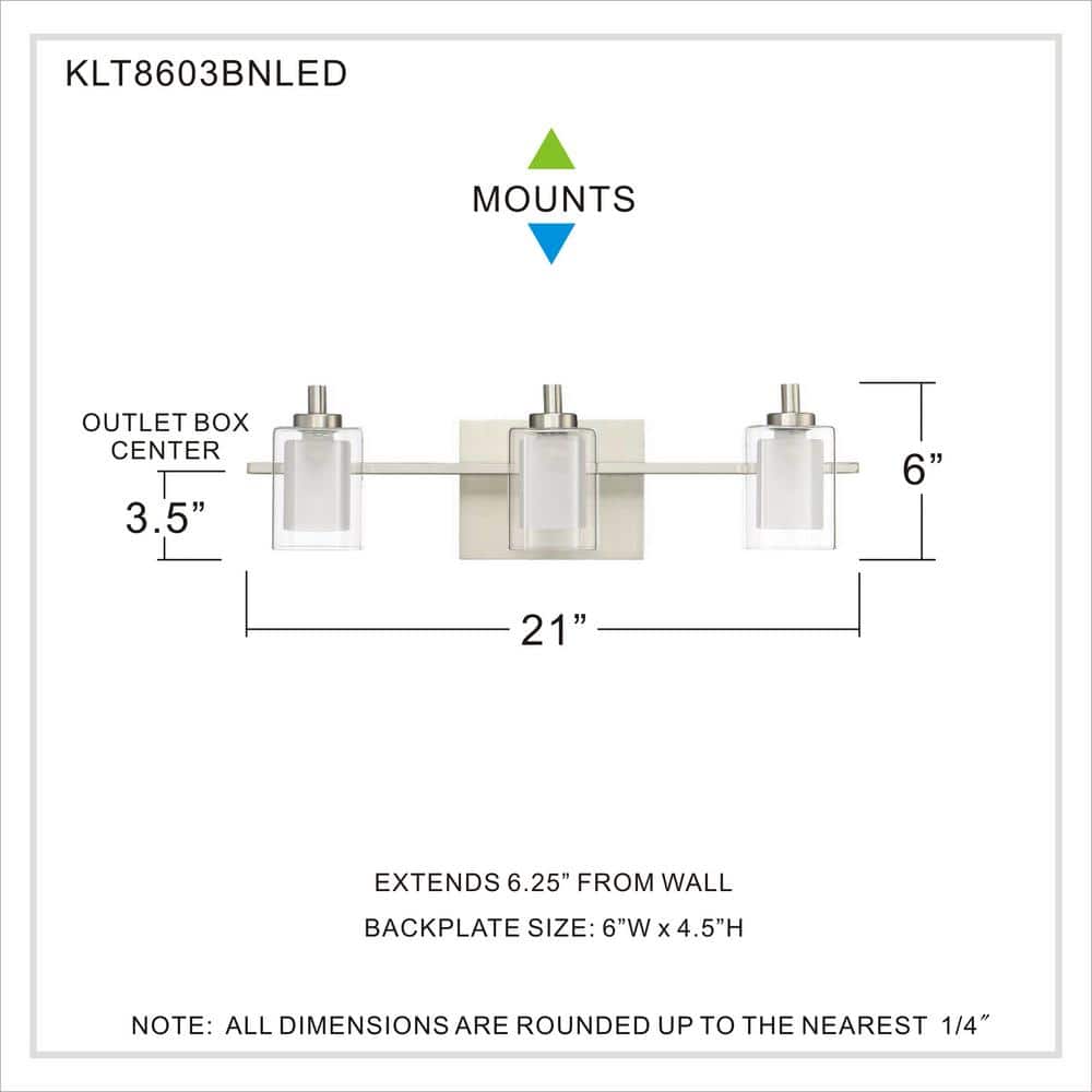 Elegant Brushed Nickel 21" LED Vanity Wall Light with Dimmable Frosted Bulbs
