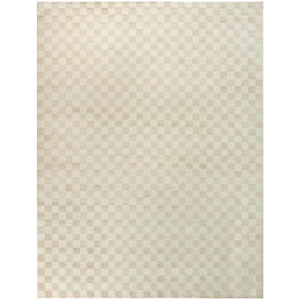 Serenity Home Beige 8 ft. x 10 ft. Checker Contemporary Area Rug
