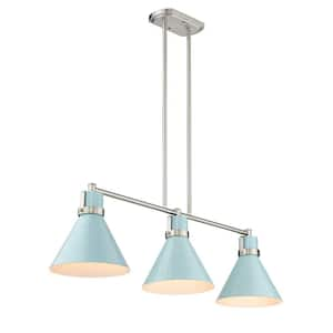 3-Light Standard Shade Island Blue and Brushed Nickel Pendant Chandelier Light