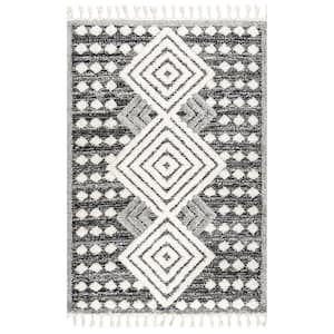Saveah Grey 8 ft. 10 in. x 12 ft. High Low Soft Shaggy Moroccan Diamond Tassel Indoor Area Rug