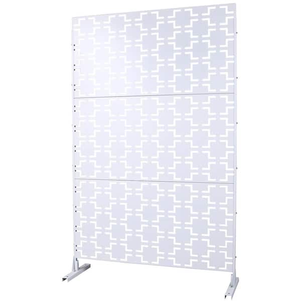 Staykiwi 76 in. H White Steel Garden Fence Freestanding Decorative Patterns Privacy Screen