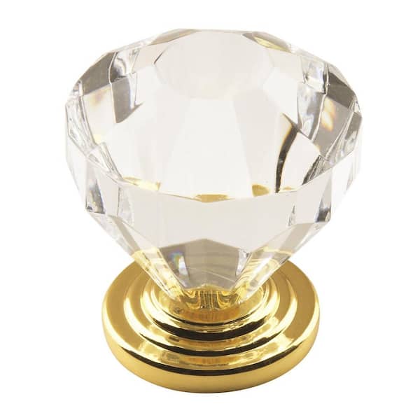 Amerock Traditional Classics 1-1/4 in. (32mm) Traditional Clear/Burnished Brass Geometric Cabinet Knob